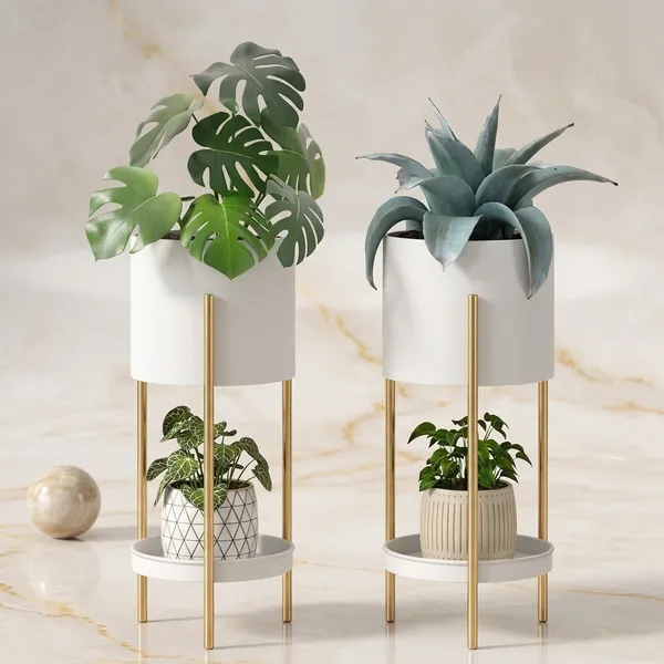 Gold_And_White_Metal_Plant_Stand_For_Home_Decor_Set_Of_2