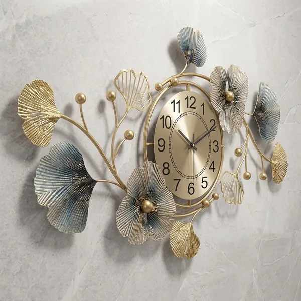 Gold_And_Blue_Metal_Wall_Clock_For_Home_Decor
