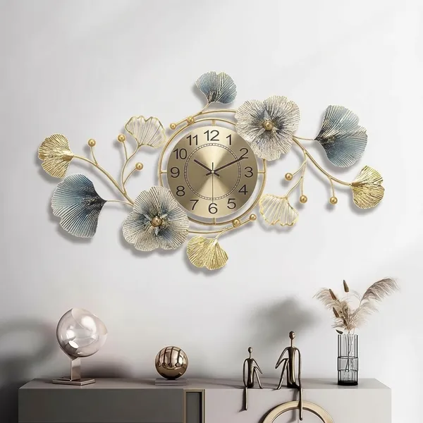 Gold_And_Blue_Metal_Wall_Clock_For_Home_Decor