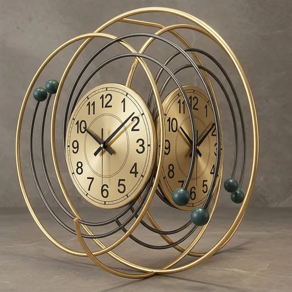 Gold_And_Brown_Metal_Wall_Clock_For_Home_Decor