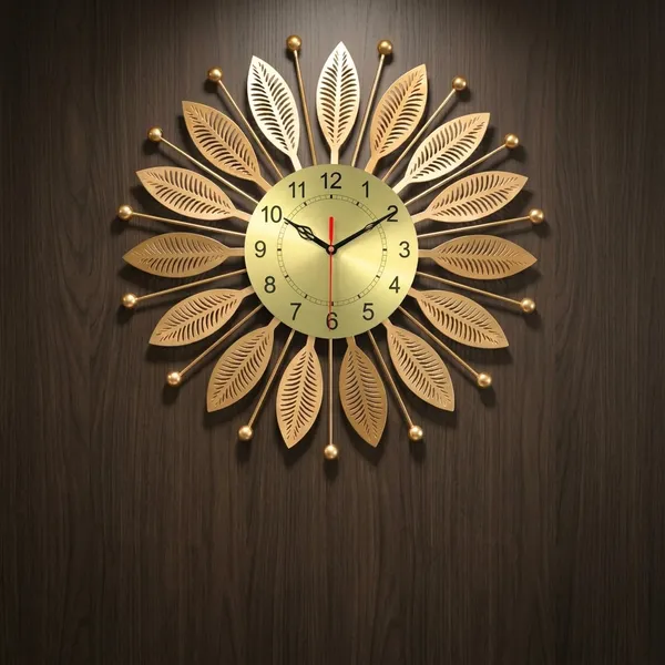 Luxury_Gold_Metal_Leaf_Wall_Clock__Elegant_Sunburst_Designer_Wall_Clock_for_Living_Room_&_Office_Decor
