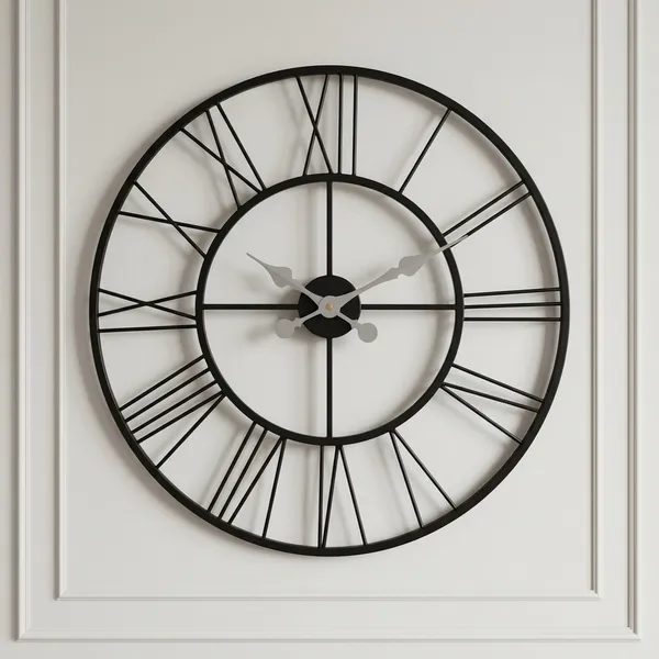 Black_Roman_Open_Frame_Metal_Wall_Clock