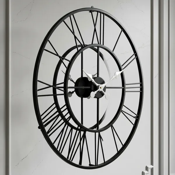 Black_Roman_Open_Frame_Metal_Wall_Clock