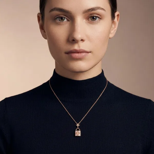 Gold_Alloy_Lock_Pendant_Necklace_For_Women
