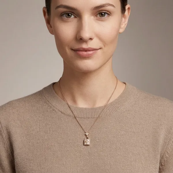Gold_Alloy_Lock_Pendant_Necklace_For_Women