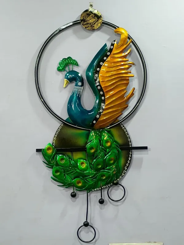 Iron_Decorative_Teal_Gold_Peacock_Oval_Wall_Art