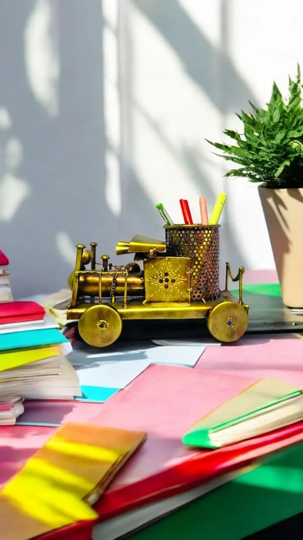 Iron_Vintage_Gold_Train_Engine_Desk_Organizer_Pen_Stand