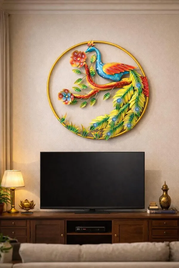 Iron_Handcrafted_Multicolor_Peacock_Round_Wall_Art