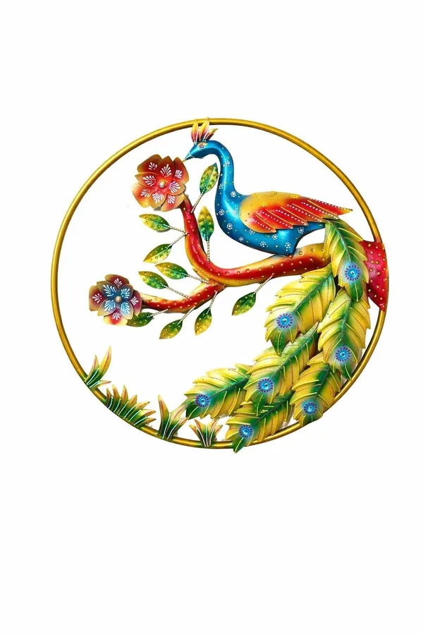Iron_Handcrafted_Multicolor_Peacock_Round_Wall_Art