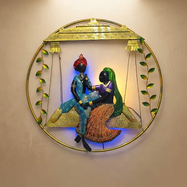 Iron_Handcrafted_Radha_Krishna_Jhula_LED_Round_Wall_Art