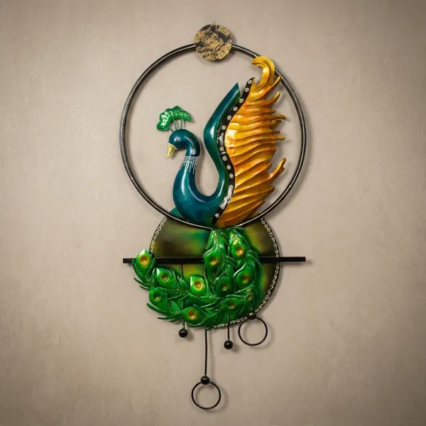 Iron_Decorative_Teal_Gold_Peacock_Oval_Wall_Art