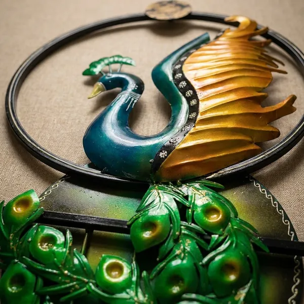 Iron_Decorative_Teal_Gold_Peacock_Oval_Wall_Art