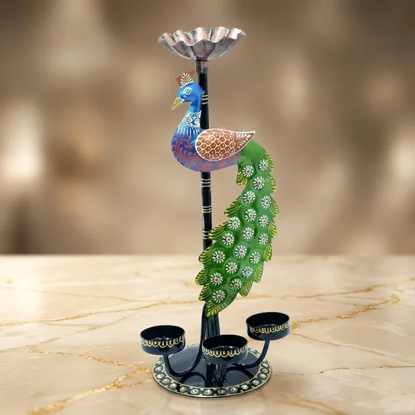 Iron_Decorative_Blue_And_Green_Peacock_Tealight_Holder