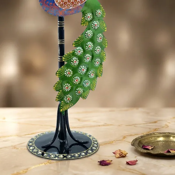 Iron_Decorative_Blue_And_Green_Peacock_Tealight_Holder