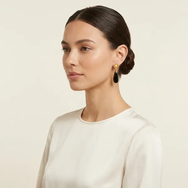 Gold_Tone_Floral_Stud_Black_Teardrop_Earrings