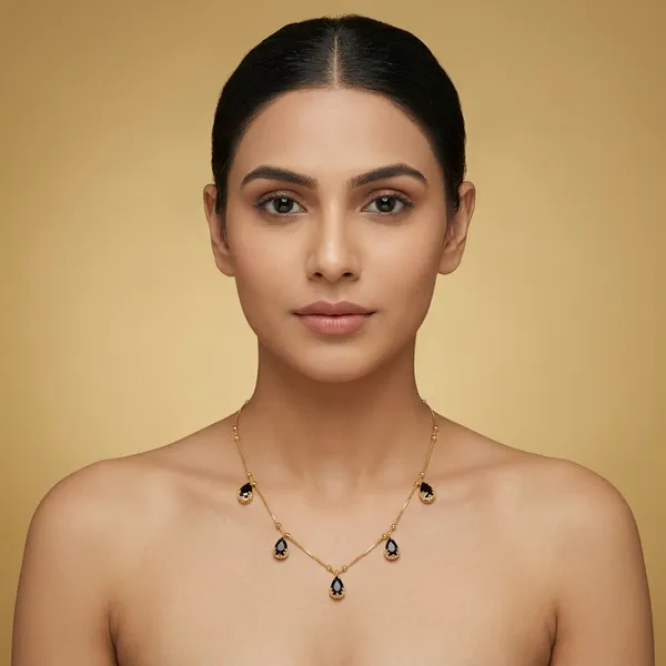 Black_Gold_Stone_Teardrop_Plated_Necklace_For_Women
