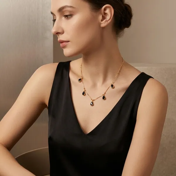 Black_Gold_Stone_Teardrop_Plated_Necklace_For_Women