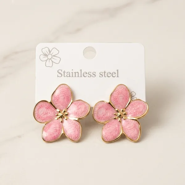 Pink_Floral_Stainless_Steel_Stud_Earrings
