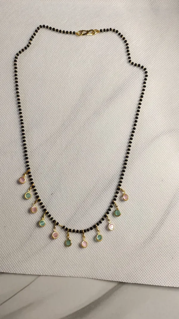 Black_Gold_Beaded_Mangalsutra_Pink_Green_Stone_Drop_Necklace_For_Women