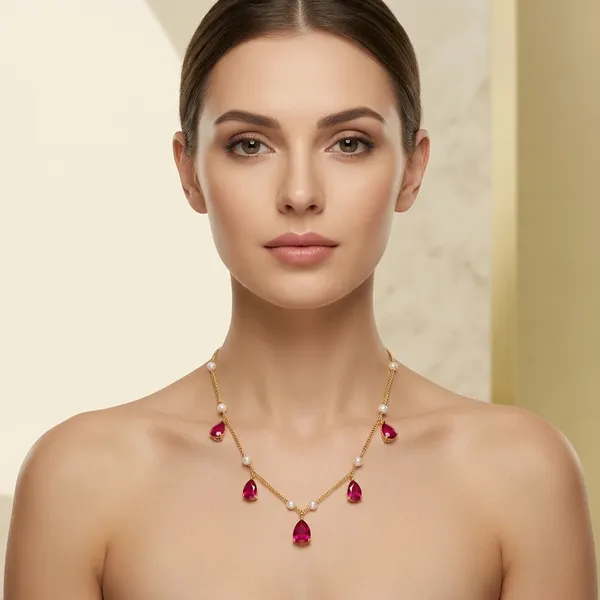 Gold_Pearl_Ruby_Stone_Charm_Necklace_For_Women