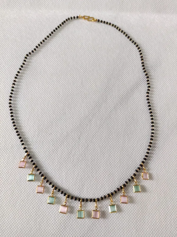 Black_Beaded_Pastel_Square_Charm_Dangle_Necklace_For_Women