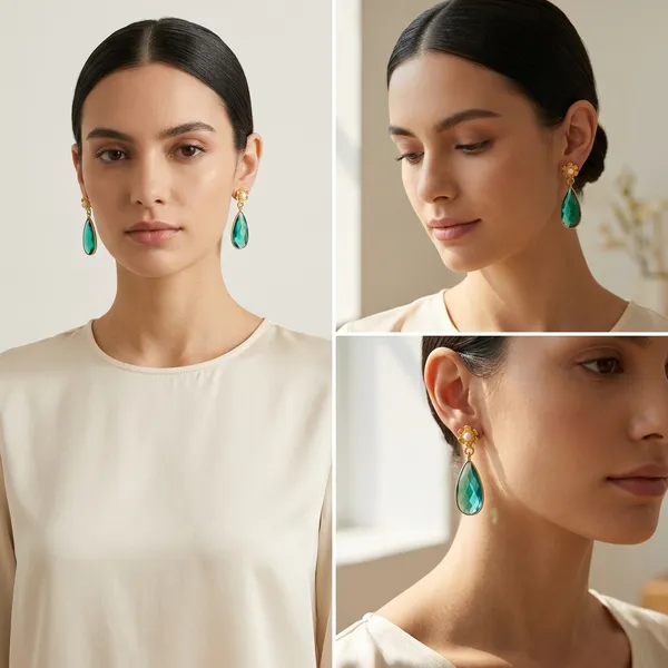 Gold_Tone_Floral_Stud_Earrings_with_Turquoise_Teardrop_Danglers