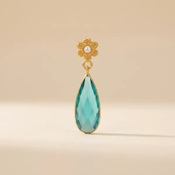 Gold_Tone_Floral_Stud_Earrings_with_Turquoise_Teardrop_Danglers