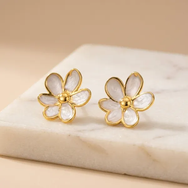 Gold_Toned_White_Enamel_Flower_Stud_Earrings