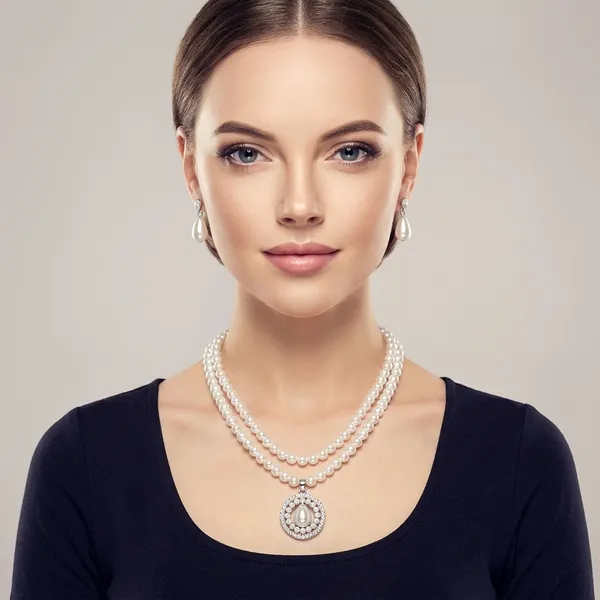 White_Pearl_Double_Strand_Necklace_Set_With_Drop_Earrings_For_Women