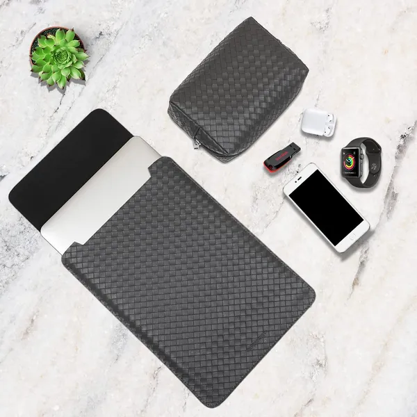 Enthopia_13_Inch_Laptop_Sleeve_For_13_13_3_Inch_Macbooks_Other_Slim_Laptops_Sleeve_With_Organiser_Pouch_For_Mouse_Charger_Hard_Disk_Pen_Drive_Etc_Vegan_Leather_Chequered_Grey