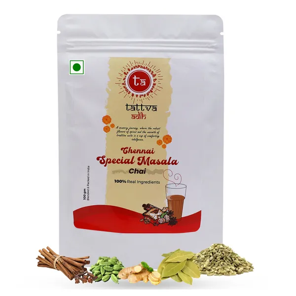Tattva_Adih_Chennai_Special_Masala_Chai,100G,_60+Cups,Ctc_Blended_With_Ginger,_Cardamon,_Bay_Leaves,_Fennel,_Cloves,_Cinnamon,_Golmire_And_Other_Species_Premium_Blend_In_Pouch_Packaging