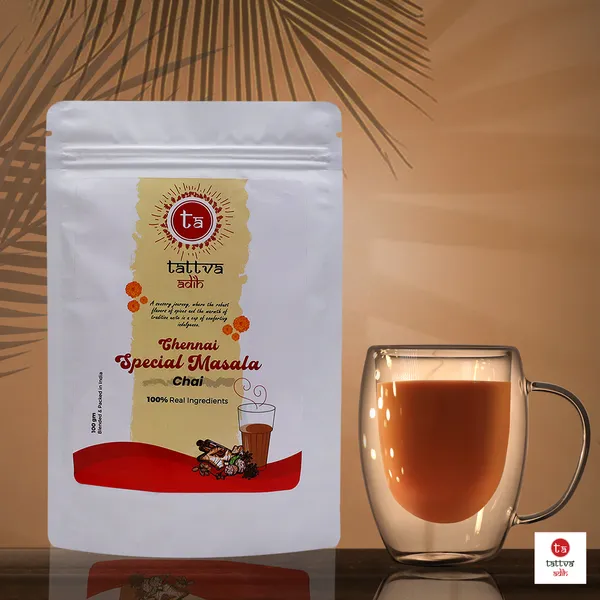 Tattva_Adih_Chennai_Special_Masala_Chai,100G,_60+Cups,Ctc_Blended_With_Ginger,_Cardamon,_Bay_Leaves,_Fennel,_Cloves,_Cinnamon,_Golmire_And_Other_Species_Premium_Blend_In_Pouch_Packaging