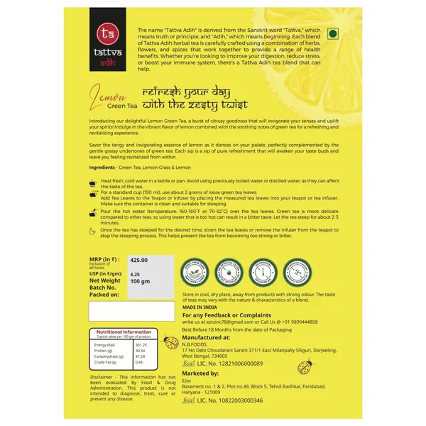 Tattva_Adih_Lemon_Green_Tea_100G_60+_Cups_|_All_Natural_Ingridients,_No_Natural_Or_Aritificial_Flavours,_Zero_Calories_-_Improves_Metabolism_&_Reduces_Waist_I_Loose_Leaves_(100_Grams_-_Ziplock_Pouch)