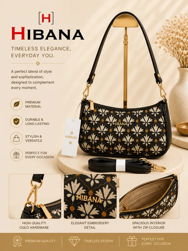 Black_Fabric_Floral_Print_Shoulder_Bag_For_Women