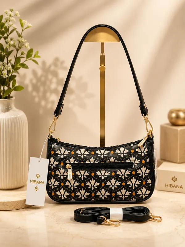 Black_Fabric_Floral_Print_Shoulder_Bag_For_Women