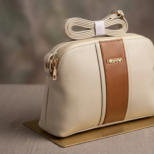 Cream_Vegan_Leather_Brown_Accent_Stripe_Crossbody_Bag_For_Women