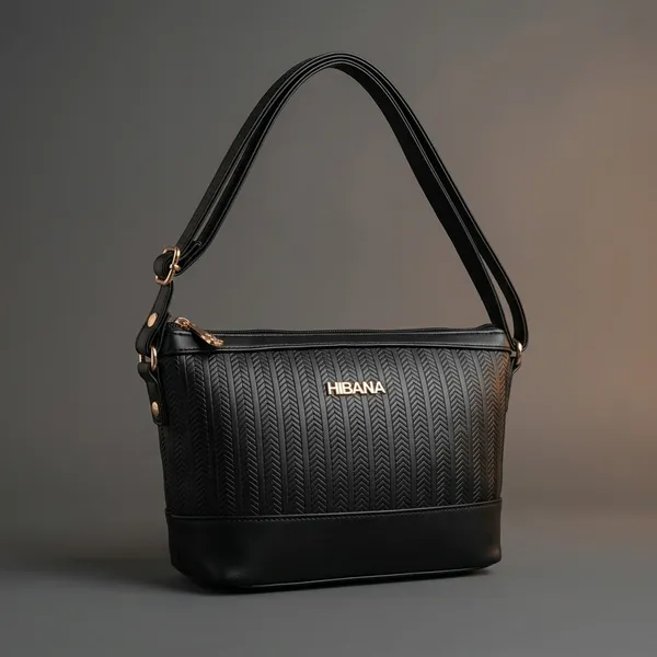 Black_Vegan_Leather_Chevron_Textured_Handbag_For_Women