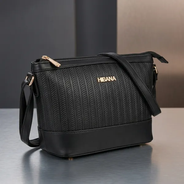 Black_Vegan_Leather_Chevron_Textured_Handbag_For_Women