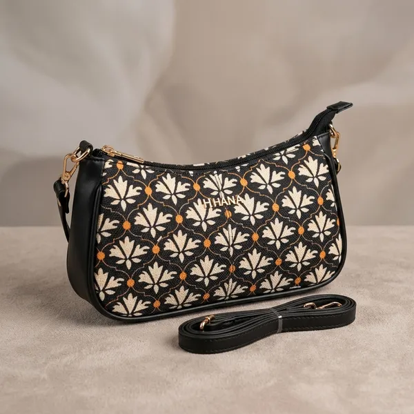 Black_Fabric_Floral_Print_Shoulder_Bag_For_Women