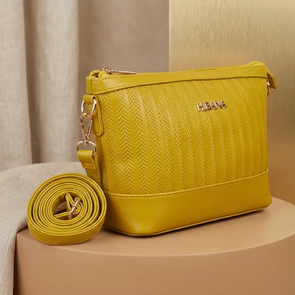 Yellow_Vegan_Leather_Chevron_Textured_Sling_Bag_For_Women