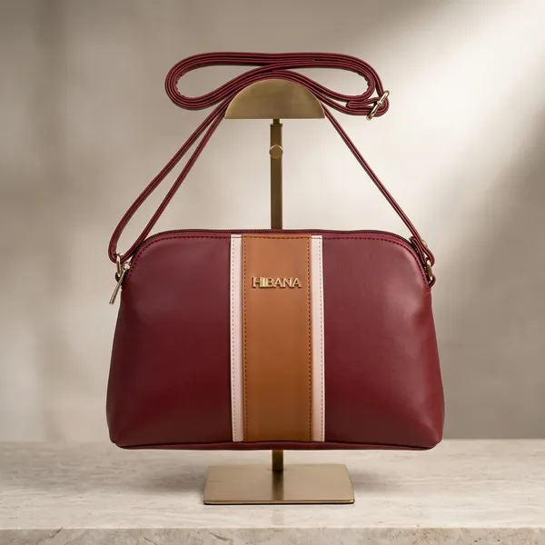 Maroon_Vegan_Leather_Striped_Detail_Crossbody_Bag_For_Women