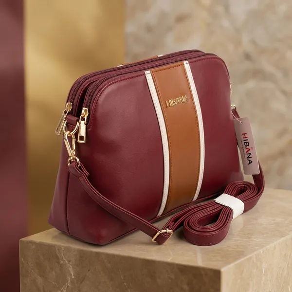 Maroon_Vegan_Leather_Striped_Detail_Crossbody_Bag_For_Women
