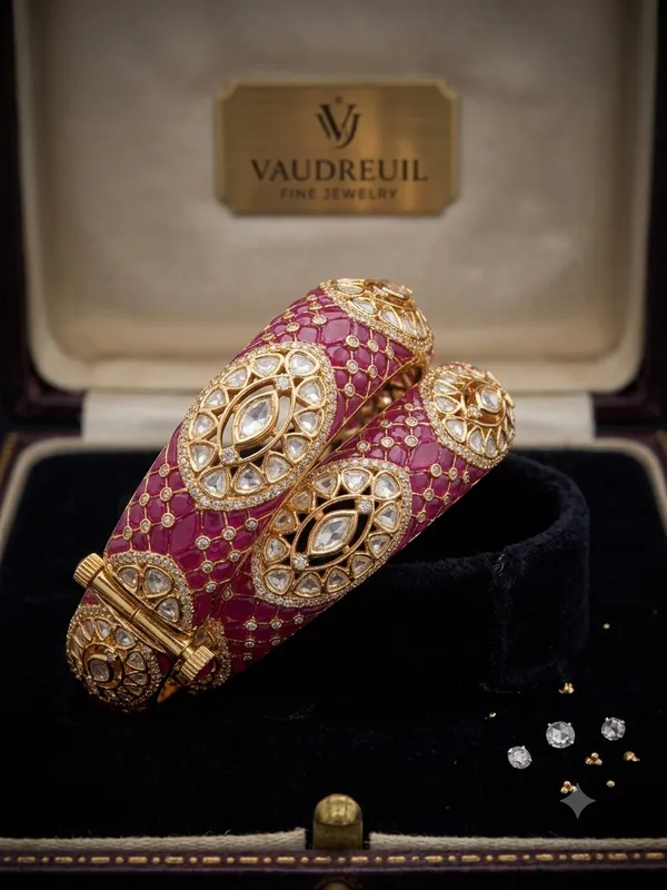 Polki-Cut_Ruby_Diamond_Bangle_Set