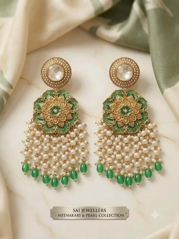 Floral_Motif_Kundan_And_Pearl_Drop_Chandbali_style_Earrings_(Green)