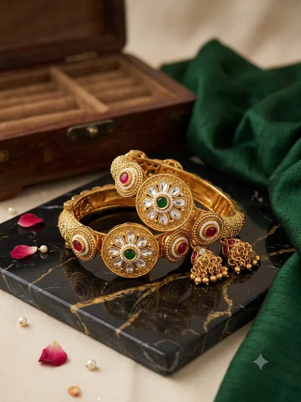 Gemstone_polki_And_Kundan_Bangle_Set_with_Jhumki_Drops