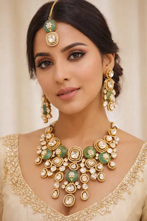 Bridal_Polki_(Uncut_Diamond)_and_Carved_Green_Gemstone_Jewelry_Set