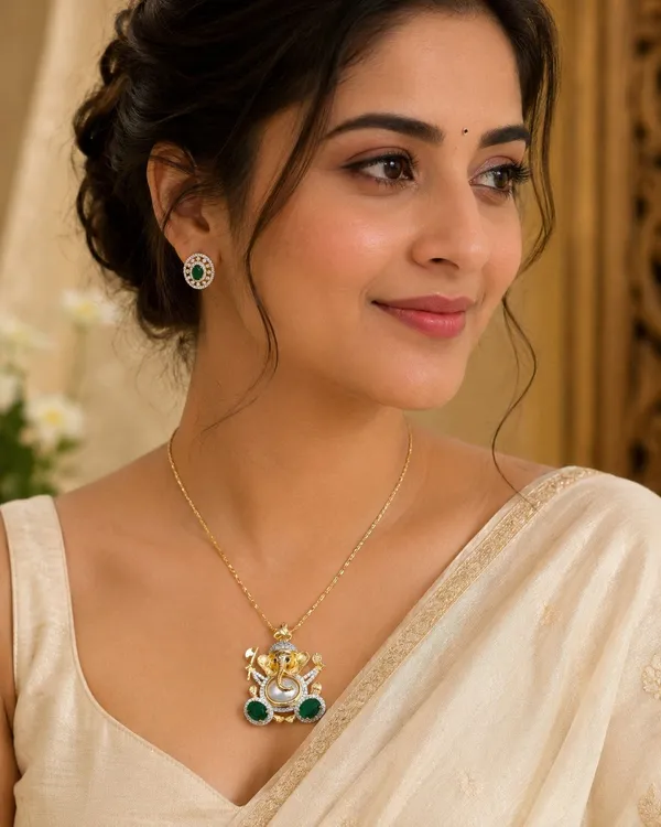Ganesha_Pendant_Set_With_Golden_Borders_And_Studs