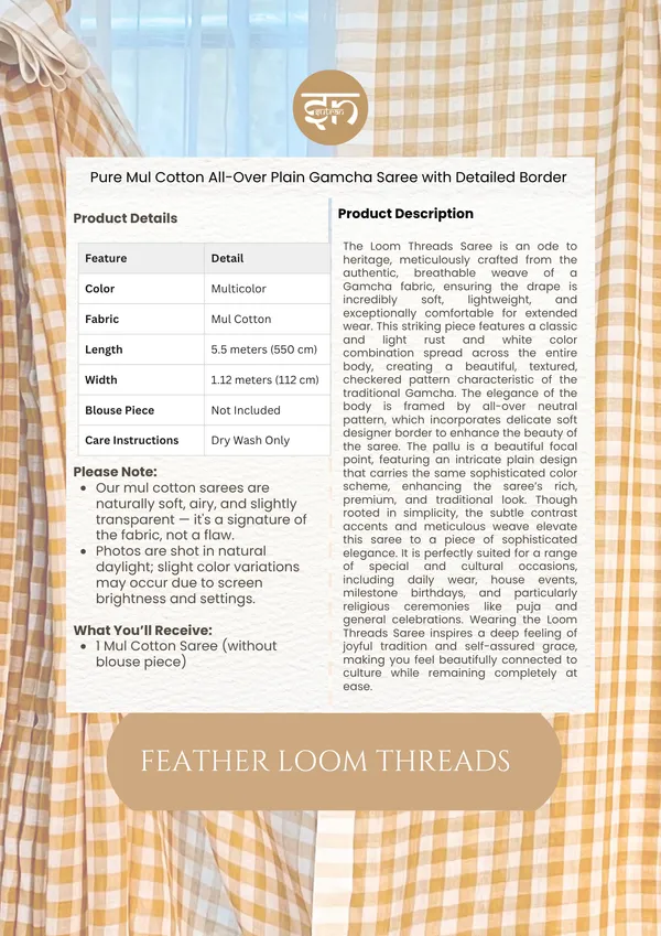 Feather_Loom_Threads:_Red_Pure_Mul_Cotton_Gingham_Saree_with_Lace_Border