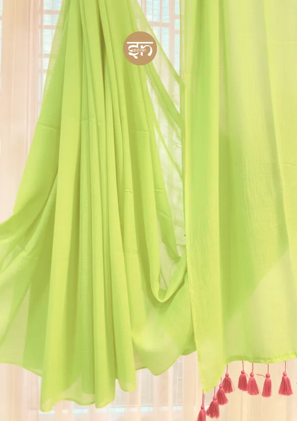 Bare_Elegance:_Neon_Green_Mul_Cotton_Saree_For_Women