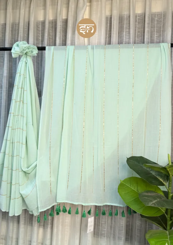 Jashn-E-Bahara:_Mint_Green_&_Silver_Mul_Cotton_Saree_With_Sequin_Work_For_Women
